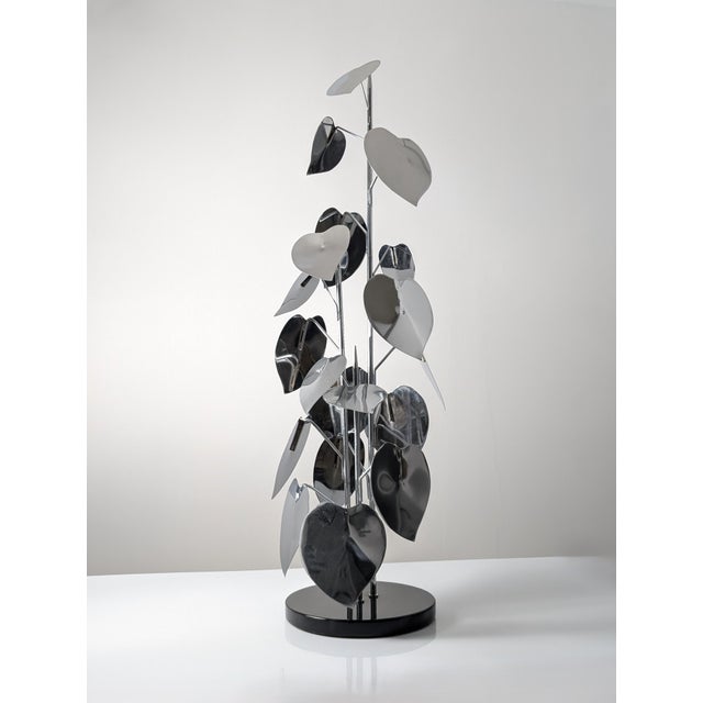 Standing Sculpture with Leaves and Circular Base, 1970s, Chrome Plated Metal For Sale - Image 11 of 11