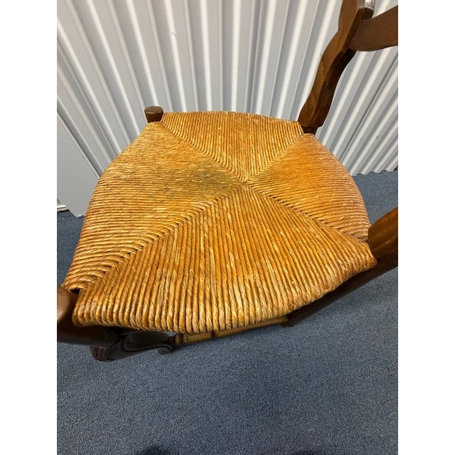 Vintage Carved Ladder‑Back Rush Seat Chairs – Set of 6 For Sale - Image 10 of 12
