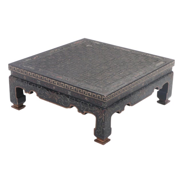Mid Century Black Chinoiserie Square Coffee Table by Baker For Sale