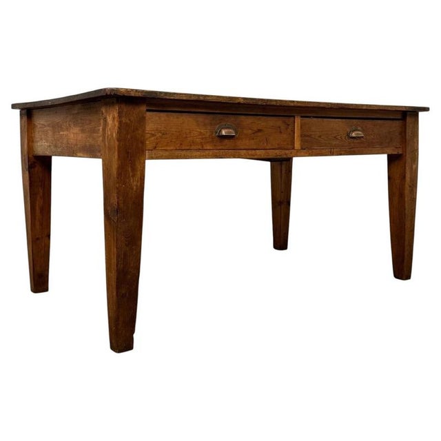 Large 19th Century Antique English Pine Farmhouse Writing Table For Sale - Image 3 of 12