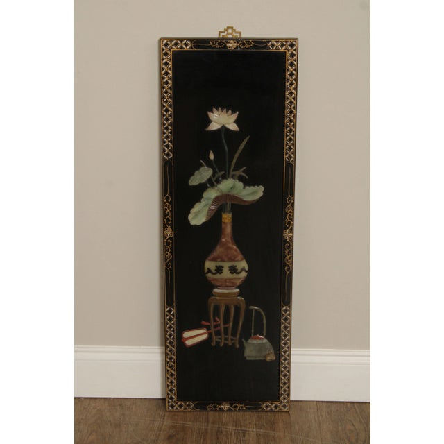 Mid 20th Century Vintage Chinese Lacquered Carved Soapstone Panels - Set of 4 For Sale - Image 5 of 12