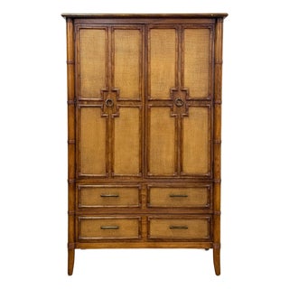 Vintage Thomasville Pauletti Faux Bamboo Woven Armoire, Collectible Storage For Sale