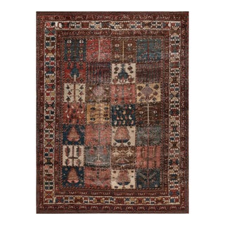 1920s Multicolor Garden Geometric Antique Persian Bakhtiari Carpet 6'9'' X 9'' Knotted Wool Rug For Sale