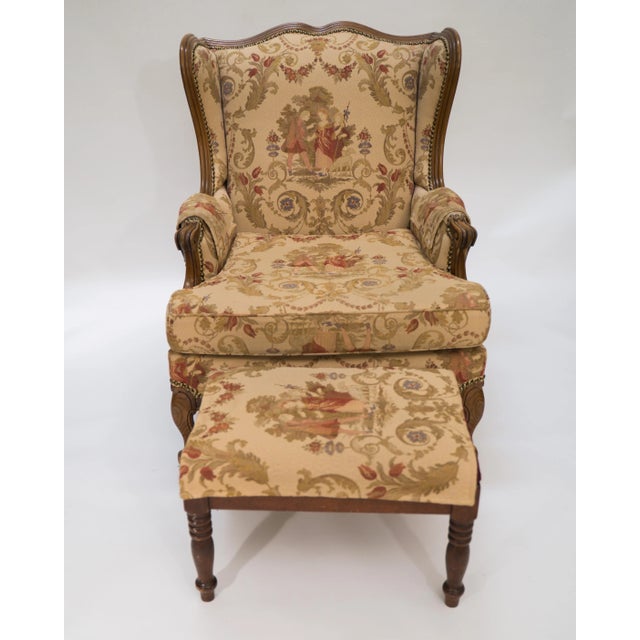 Early 20th Century Antique French Country Louis XV Style Carved Oak Bergere Wingback Chairs Pair For Sale - Image 12 of 15