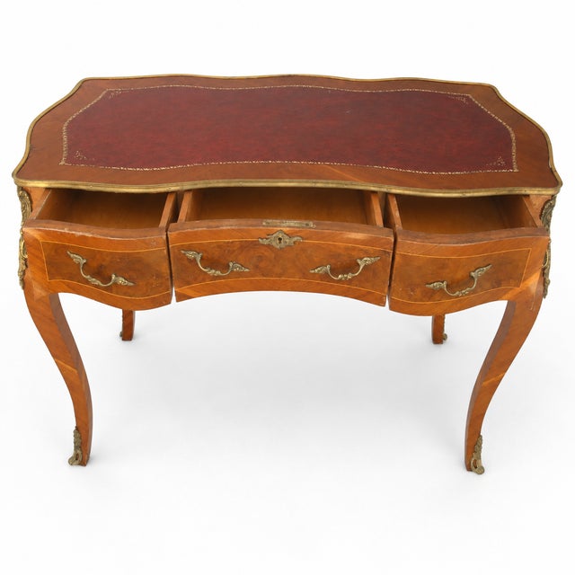 Vintage French Louis XV–Style Leather-Top Ladies’ Writing Desk For Sale - Image 10 of 14