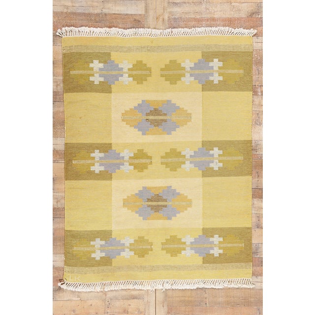 Signed Lk Vintage Swedish Röllakan Rug - 05'07 X 07'03 For Sale - Image 9 of 9
