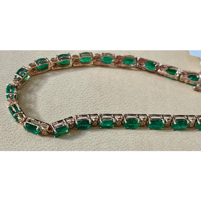 Gemstone 12 Ct Natural Brazilian Emerald and Diamond Tennis Bracelet 14 Karat WHITE Gold For Sale - Image 7 of 18