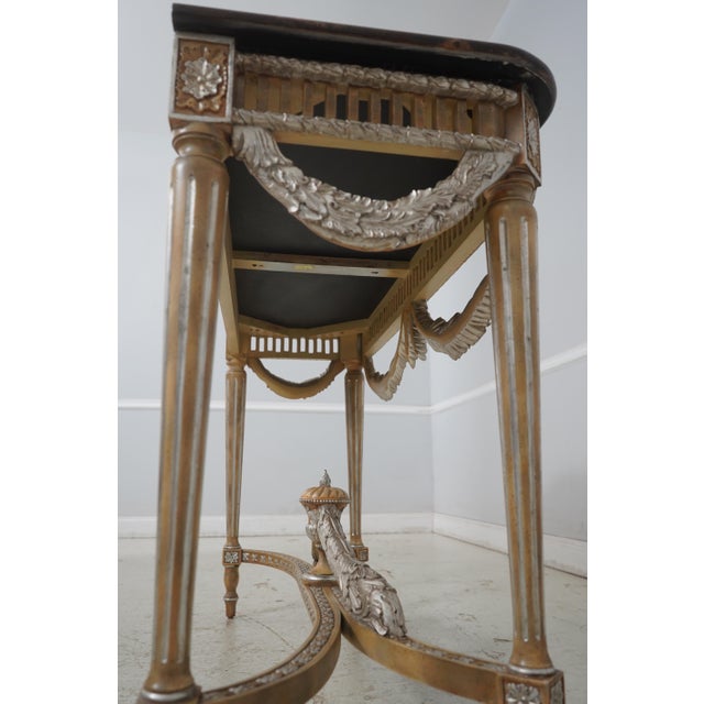 Maitland Smith French Silver & Gold Gilt Faux Marble Top Console Table For Sale - Image 15 of 16