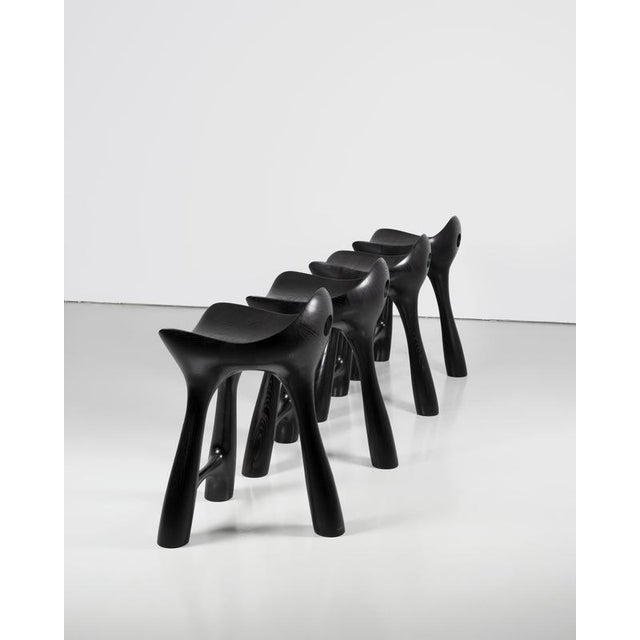 Tripod Stool in Black-Stained and Varnished Ash by Maxime Goléo For Sale - Image 9 of 13