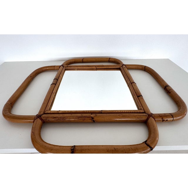 Large Italian Organic Wall Mirror in Rattan and Bamboo, 1970s For Sale - Image 9 of 15