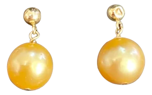 Golden South Sea Pearl Dangling Earrings 14 Karat Yellow Gold