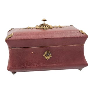 Circa 1830 Leather and Gilt Tea Caddy, England For Sale