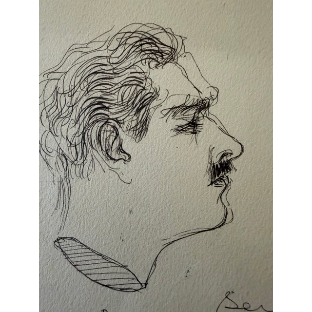 Signed self-portrait sketch of Romanian-born impressionist artist Dimitrie Berea drawn in pencil on June 22, 1955, during...