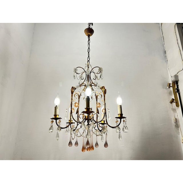 Florentine murano glass drop chandelier gold gilded 1960’s height including chain 102 cm height without chain 71 cm width...