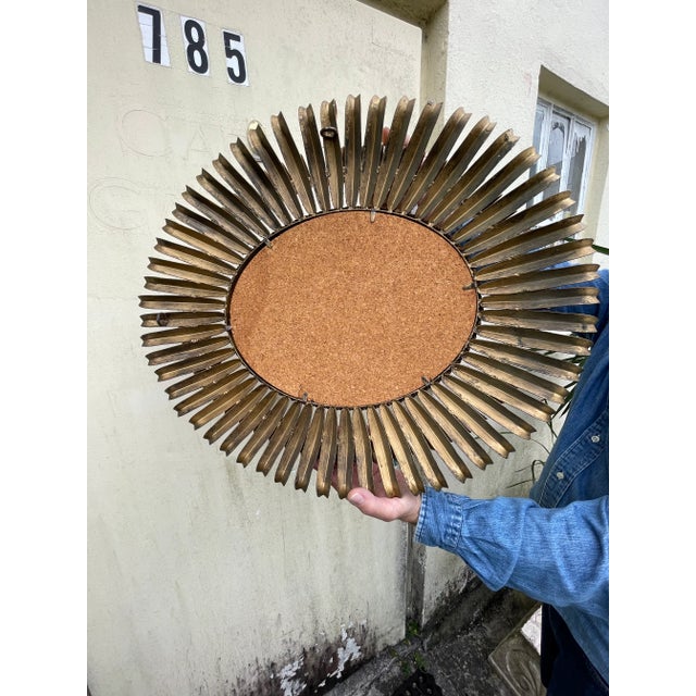 1960s Vintage Regency Sunburst Metal Wall Mirror 69s 70s For Sale - Image 5 of 8