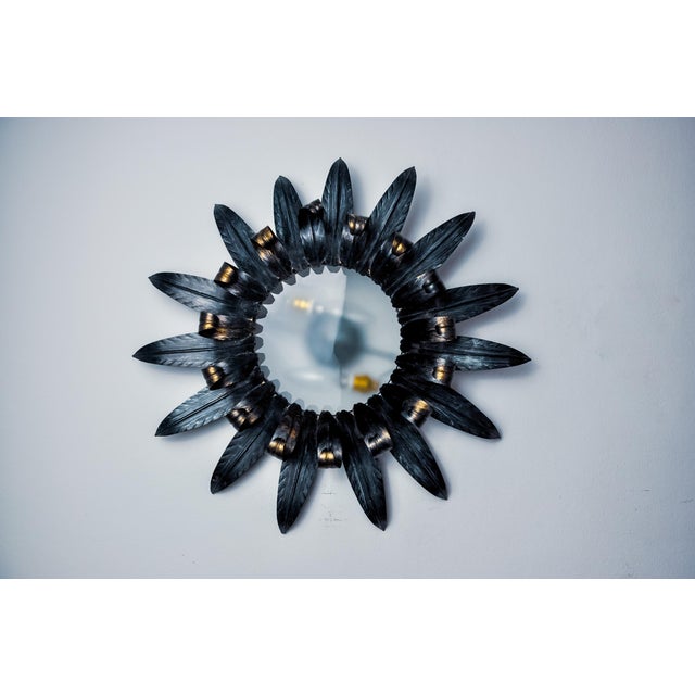 1960s Large Metal and Silver Leaf Sun Wall Lamp by Ferro Arte, Spain, 1960s For Sale - Image 5 of 8