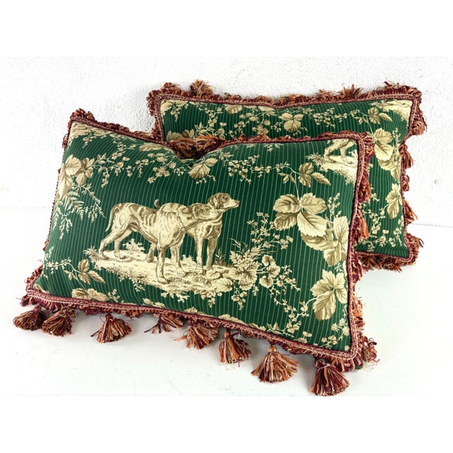 2020s Handsome Schumacher Tasseled Hunting Dog Toile Pillows / Pair For Sale - Image 5 of 8