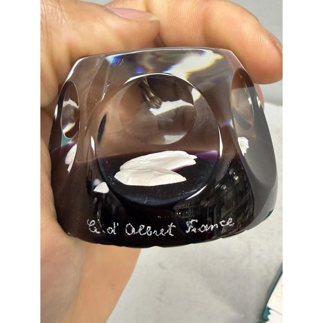 Traditional Cristal d'Albret France Franklin D Roosevelt Sulphide Paperweight Faceted Purple For Sale - Image 3 of 17