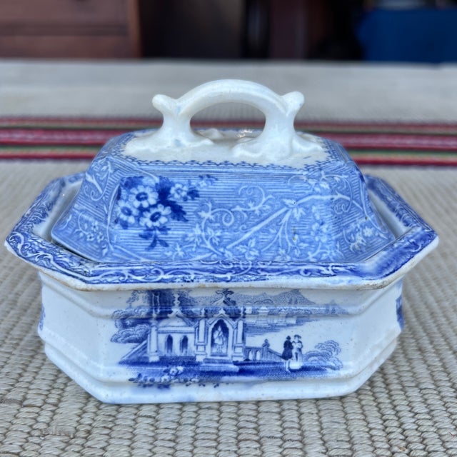 A Rare Antique Ironstone Blue Transfer Decorated Covered Soap Dish With Insert, Circa 1850’s For Sale - Image 4 of 12