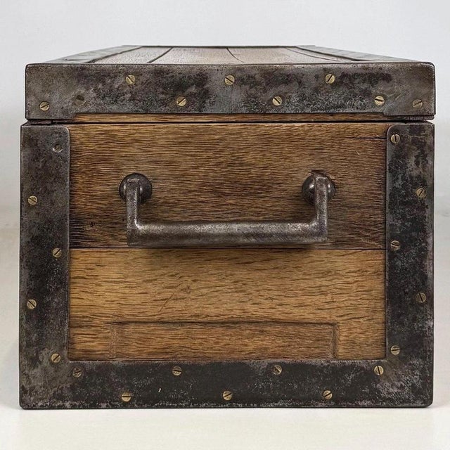 Antique Early 20th Century English Iron-Bound Oak Storage Chest For Sale - Image 9 of 12