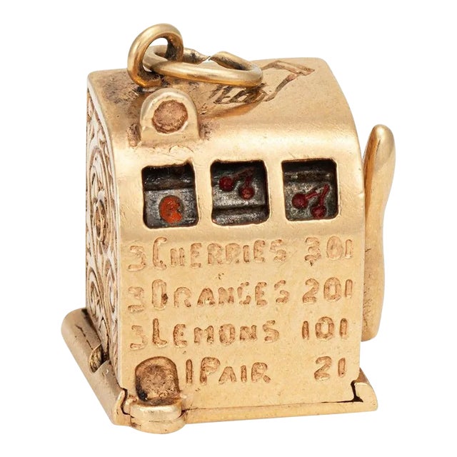 Vintage Slot Machine Charm Moves 14k Yellow Gold Pendant Fine Gambling Jewellery For Sale