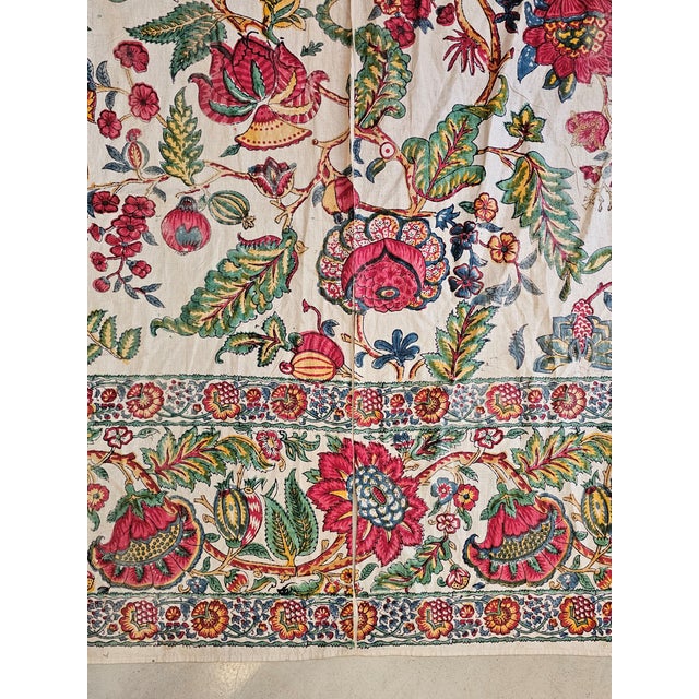 Large Antique Indian Export Chintz Panel in Hand-Block Printed Cotton, 19th Century, Set of 2 For Sale - Image 10 of 11