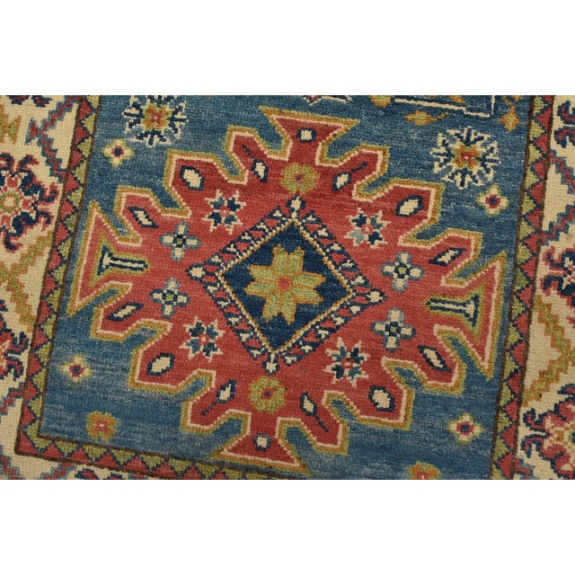 Kazak Runner 2’8” X 6’6” Blue Wool Tribal Hand-Knotted Oriental Rug For Sale - Image 4 of 12