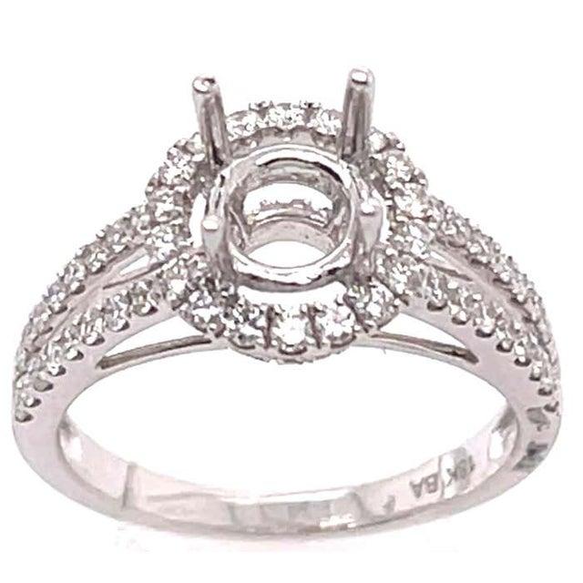18 Karat White Gold Round Engagement Ring Setting Diamond Halo and Two Row Band For Sale - Image 9 of 11