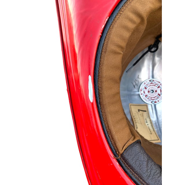 Red Vintage Cairns & Bro. Metal & Leather Firefighter's Helmet 350 Senator "Fireman's Fund" For Sale - Image 8 of 15