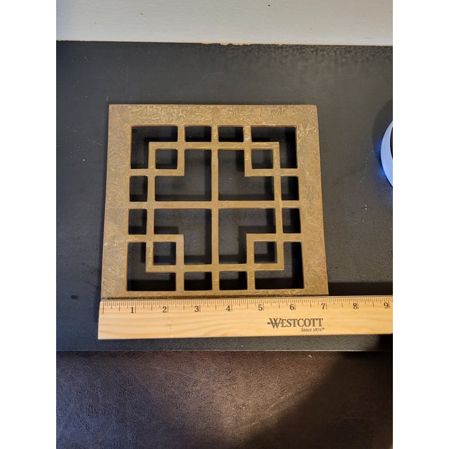 Vintage Brass Square Geometric Trivet MCM Footed For Sale - Image 10 of 10