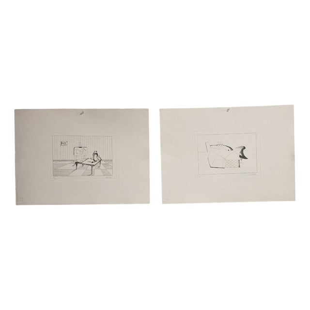 Antonio Marasco, Composition, 1970s, Etchings, Set of 2 For Sale