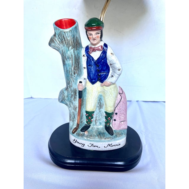 Figurative Vintage Staffordshire Style "Young Tom Morris" Golf Spill Vase Table Lamp For Sale - Image 3 of 12