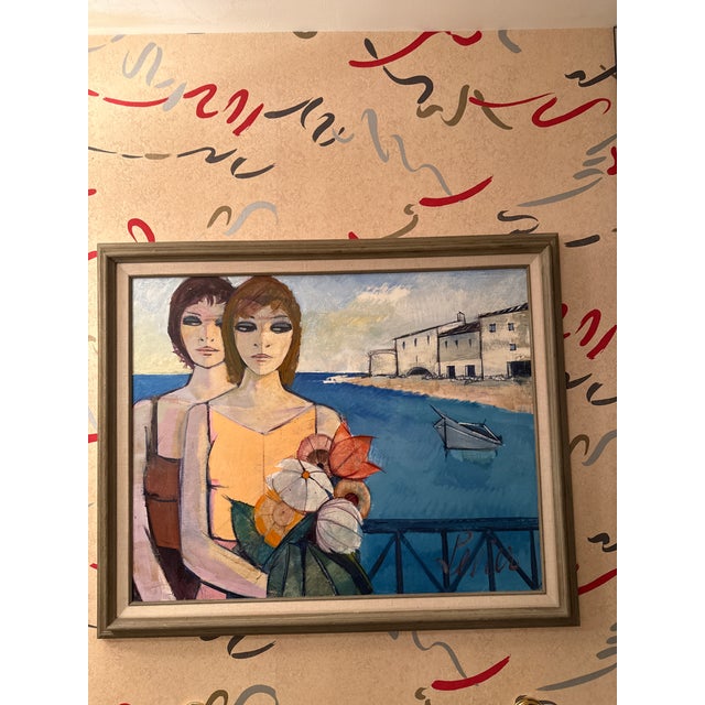 Charles Levier - Two Women With Flowers -Oil painting -c1960s This has been in the same private collection of a Dr since...