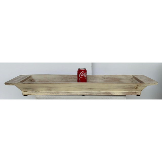 Contemporary Organic Modern Large Aged Cream Finished Wood Tray For Sale - Image 3 of 5