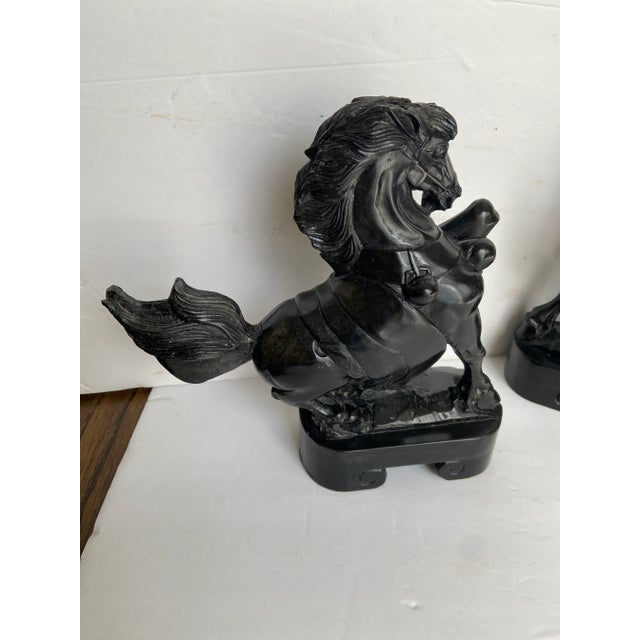 Mid-Century Modern Black Onyx style Bookends Raging Horses A Pair Heavy Wear theu out Enlarge pictures Pictures part of...