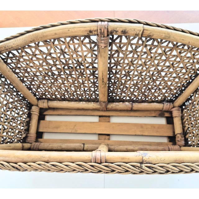 Vintage Rattan and Wicker Magazine Rack Book Storage Styling 1960's Boho Cabin Coastal Natural For Sale - Image 11 of 14