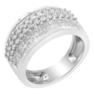 14K White Gold Round and Baguette Diamond Ring (1 1/2 Cttw, F-G Color, SI1-SI2 Clarity) - Size 8 For Sale