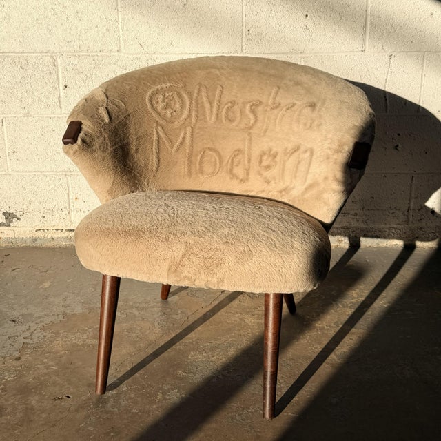 Vintage Danish 1950s Mid-Century Bent Møller Jepsen Attributed Lounge Chair, Beige Fur-Like Upholstery For Sale In New York - Image 6 of 18