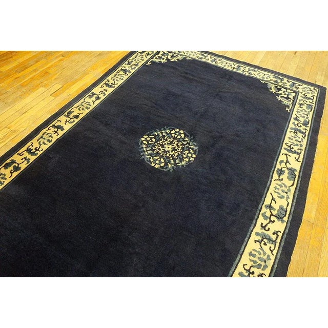 Chinese 1900s Navy Blue Medallion Traditional Antique Chinese Peking Rug 5' 0'' X 7' 6'' Wool Knotted Carpet For Sale - Image 3 of 9