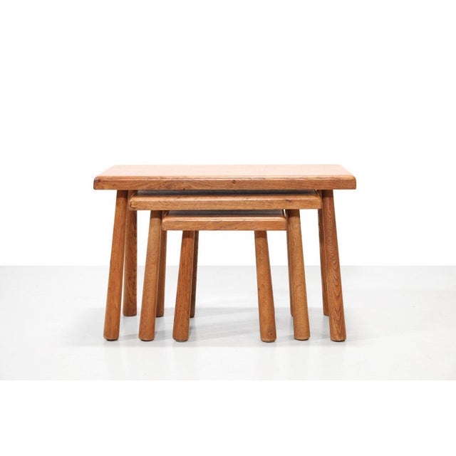 1970s Brutalist Oak Nesting Tables, 1970s, Set of 3 For Sale - Image 5 of 5