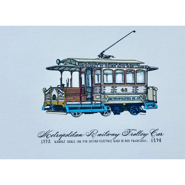 White Vintage San Francisco Cable Car & Streetcar Lithograph — Set of 10 Prints For Sale - Image 8 of 10
