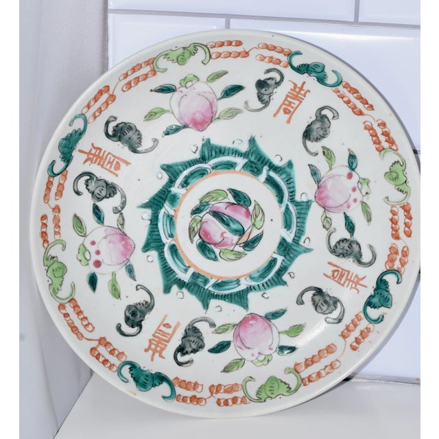 Asian Antique Chinese Plates With Peaches and Bats Guangxu Late Qing- Set of 2 For Sale - Image 3 of 10