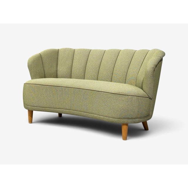 1950s Asko, Sofa, Green Fabric, Lacquered Wood, Finland, 1950s For Sale - Image 5 of 10