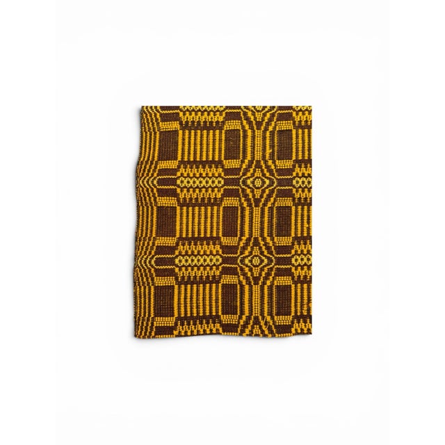 Vintage Mustard & Chocolate Geometric Double Weave Jacquard Blanket For Sale - Image 4 of 6