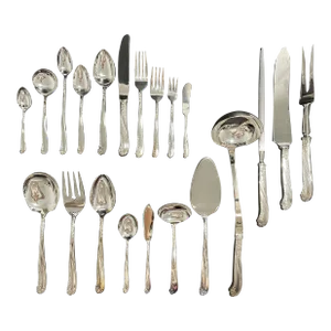 Vintage Eldan Eld22 Nickel Silver 138 Pieces Roses Flatware Full Set for 12 With Chest
