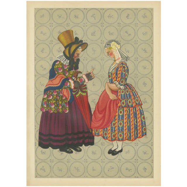 Gratiane de Gardilanne and Elizabeth Whitney Moffatt, Groningen Women in Chintz and Flodder Muts Headdresses, 1932, Chromolithograph For Sale
