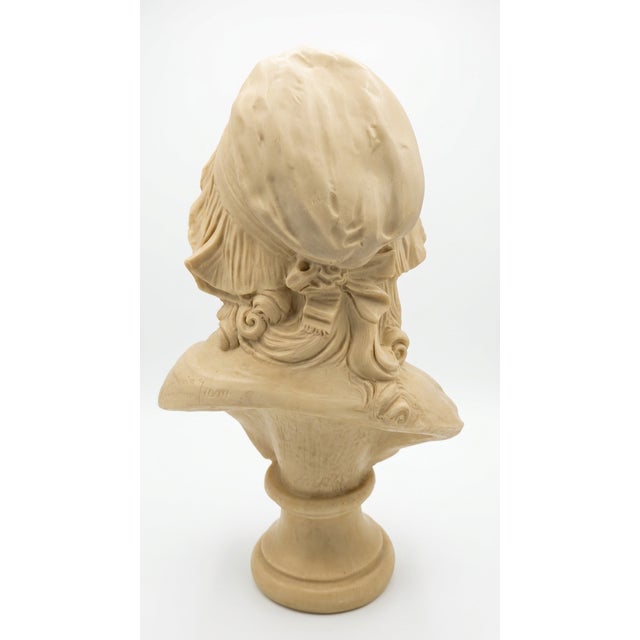 Large Vintage Italian Bust of a French Peasant Girl on Pedestal – Signed "Paris Grinam Niam" For Sale - Image 4 of 6