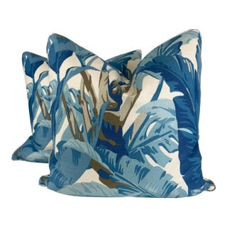 Thibaut "Travelers Palm" in Spa Blue 22" Pillows-A Pair For Sale