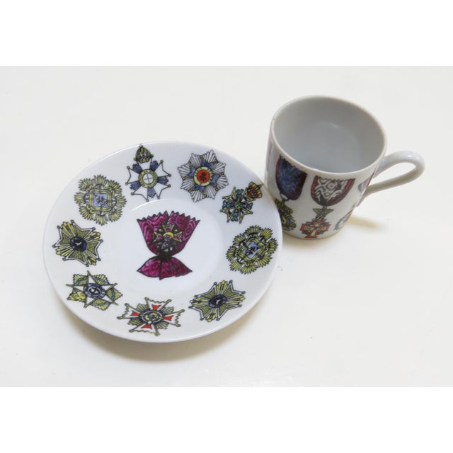 Postmodern 1960's Fornasetti Art/Design on Richard Ginori Fine Porcelain - Al Merito Cup and Saucer For Sale - Image 3 of 12