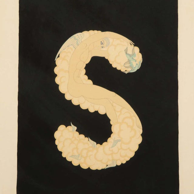 Black 1977 Erté Letter "S" from Alphabet Suite Lithograph For Sale - Image 8 of 12